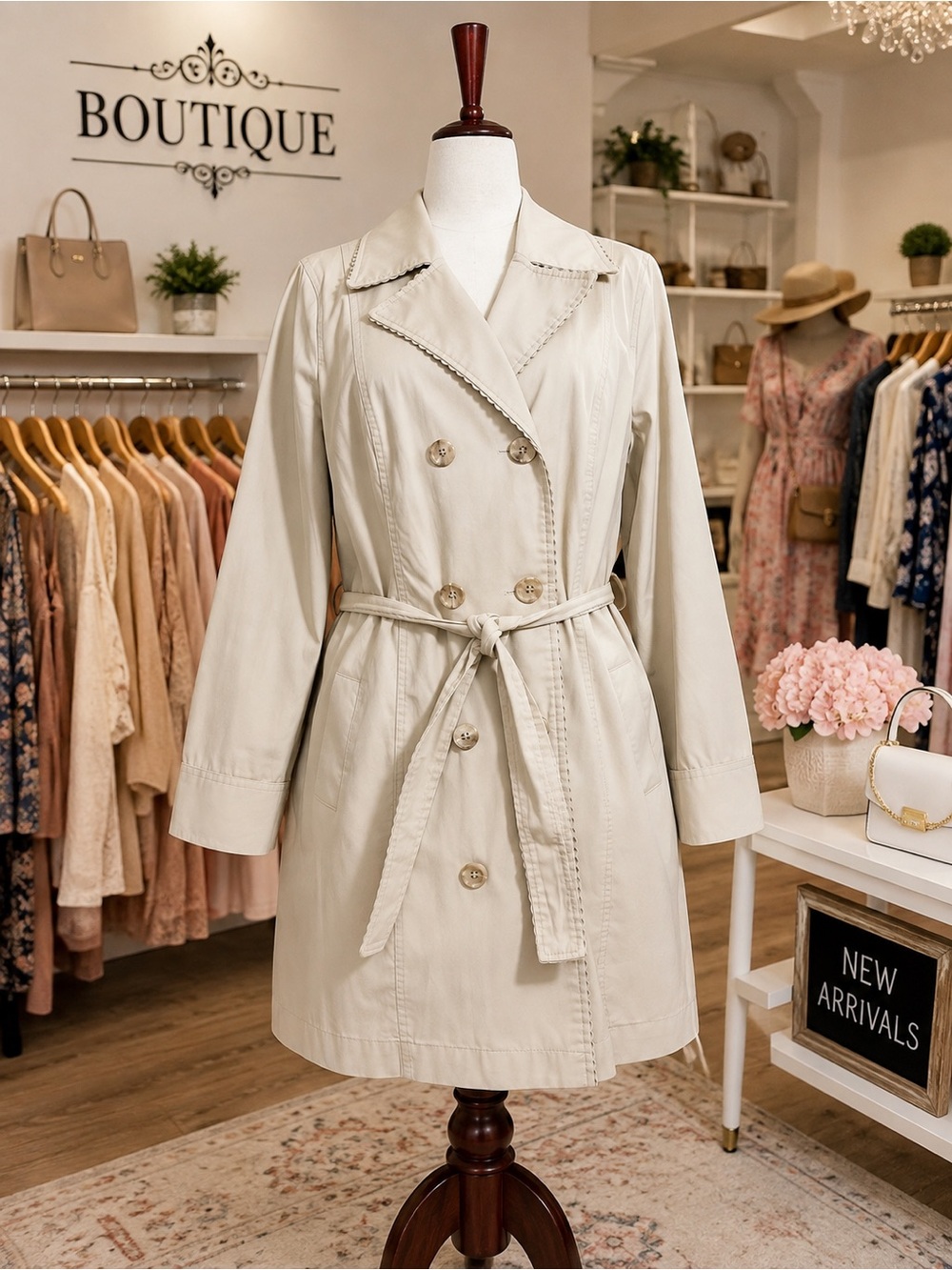 SONOMA Life + Style XL Beige Cotton Belted Trench Coat Lightweight Fall Jacket